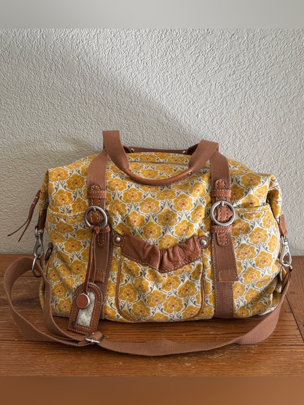 FOSSIL KEY-PER Colorful Large Floral Weekender Travel Duffle Crossbody Bag